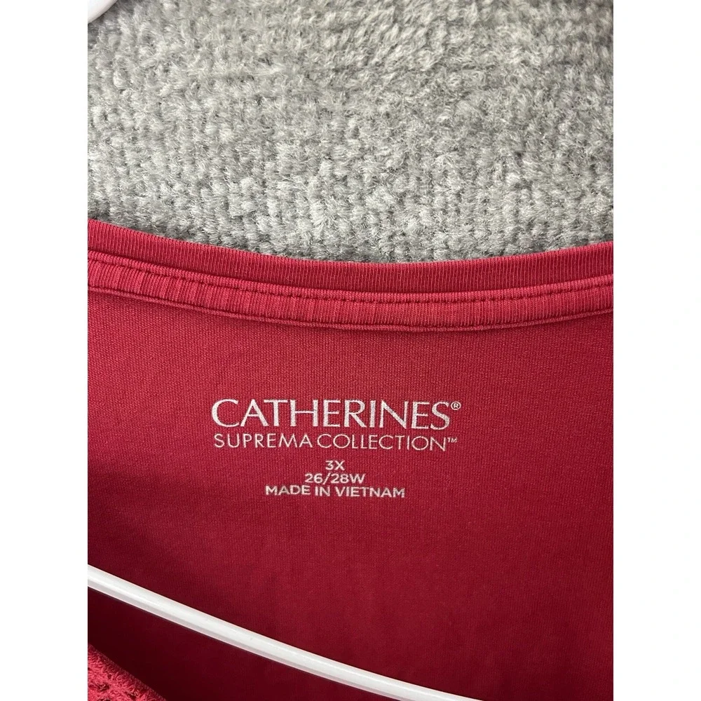 Catherines Top Womens Size 3X 26/28W Red Lace V-Neck Short Sleeve Stretch Shirt